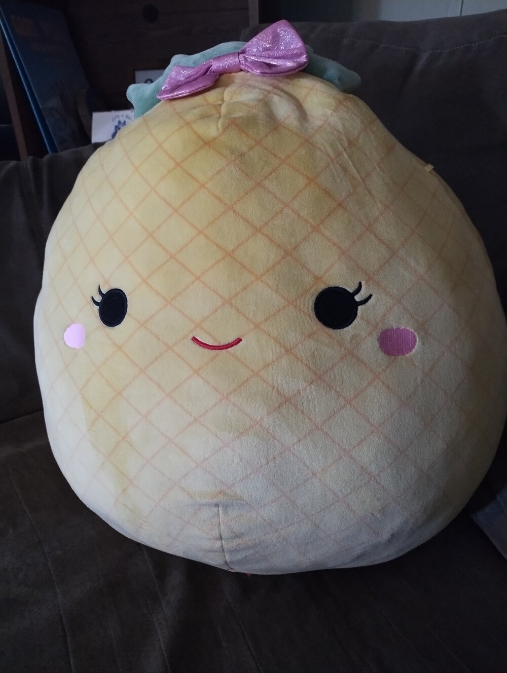 Squishmallows Yellow Pineapple Plush with Green Top and Pink Accents